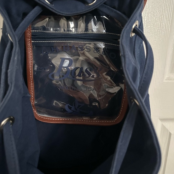 Vintage G.H. Bass and Co Navy Blue Canvas Backpack with Brown Leather Trim - Picture 9 of 10